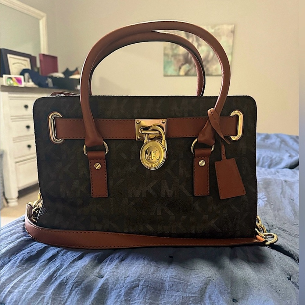 Michael Kors Dark Brown and Tan Satchel